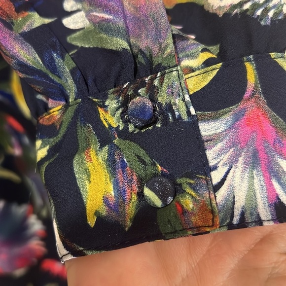 J. Crew Navy Floral print long sleeve chiffon dress size 2 - Picture 8 of 14